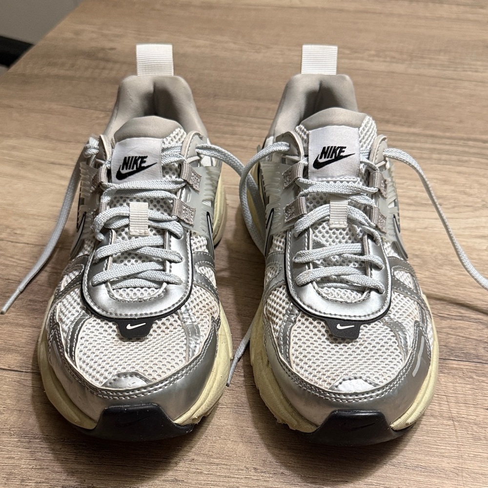 Nike V2K run Metallic Silver and Beige Sneakers